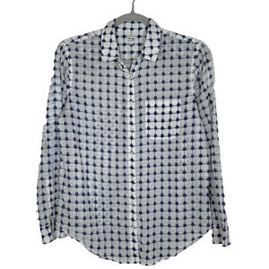 Madewell Womens XS lightweight lawn button up white & navy Preppy Clean girl
